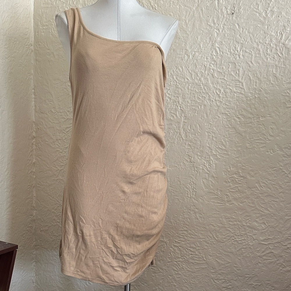 Nordstrom BP Beige One Shoulder Ribbed Dress NWT Large